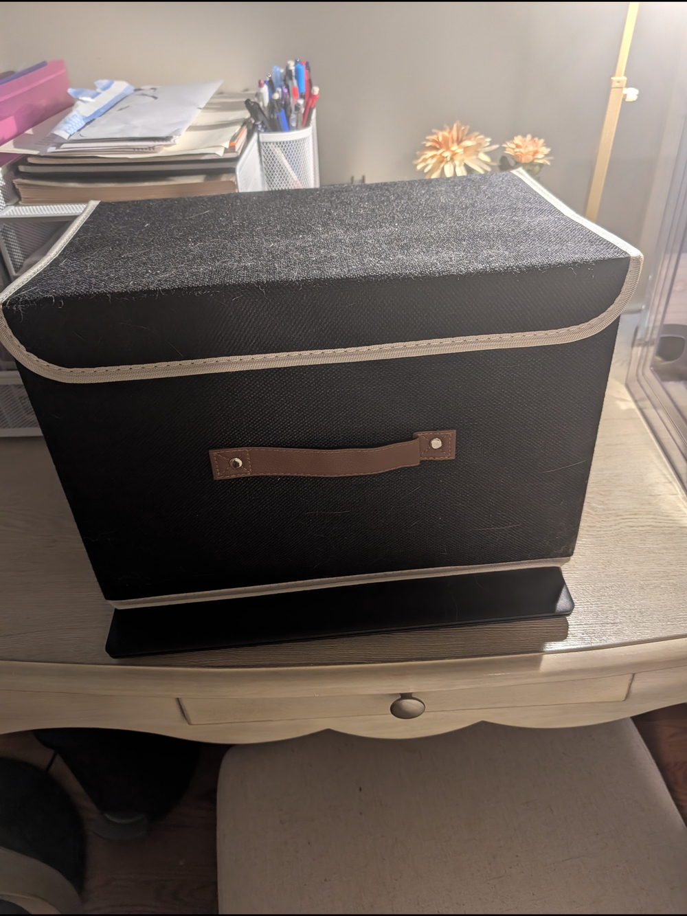 Fabric Storage Box w Faux Leather Handle -- Sale Includes 1 Box